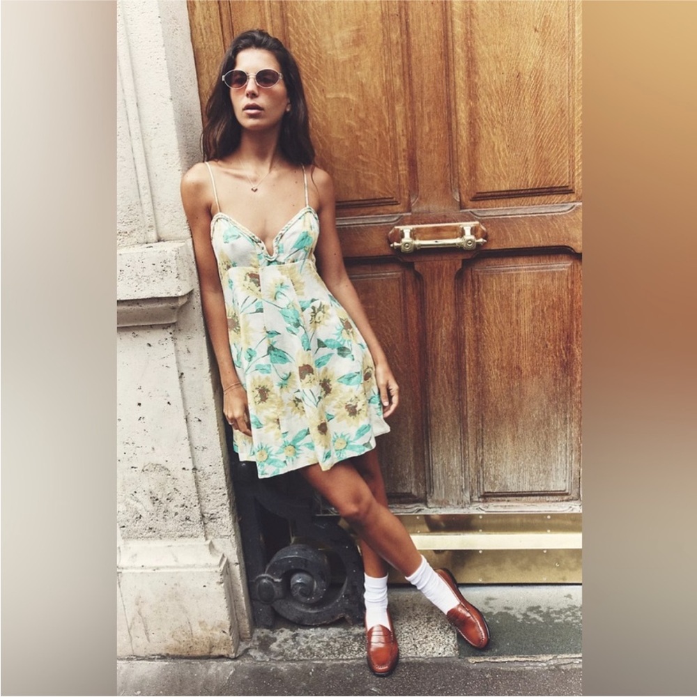 NWT! Free People Altura Printed Mini dress Pale Sunflower Combo L
